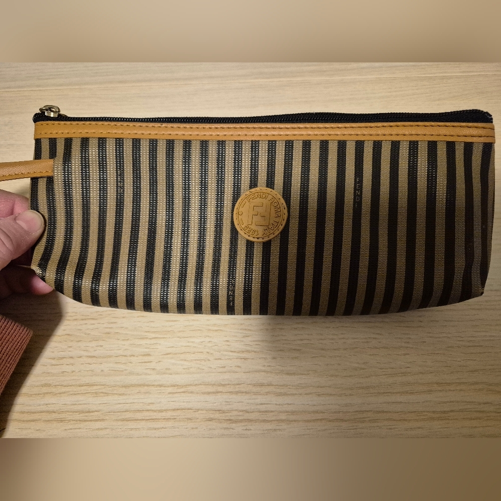 Vintage Fendi Black and Tan Striped Makeup Bag